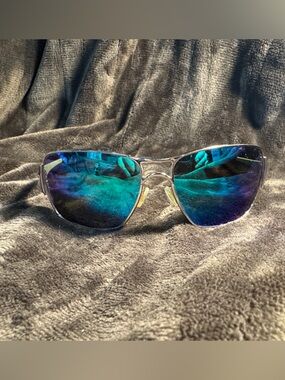 Oakley Aviator Sunglasses with Blue-Green Mirrored Lenses and Silver Frame